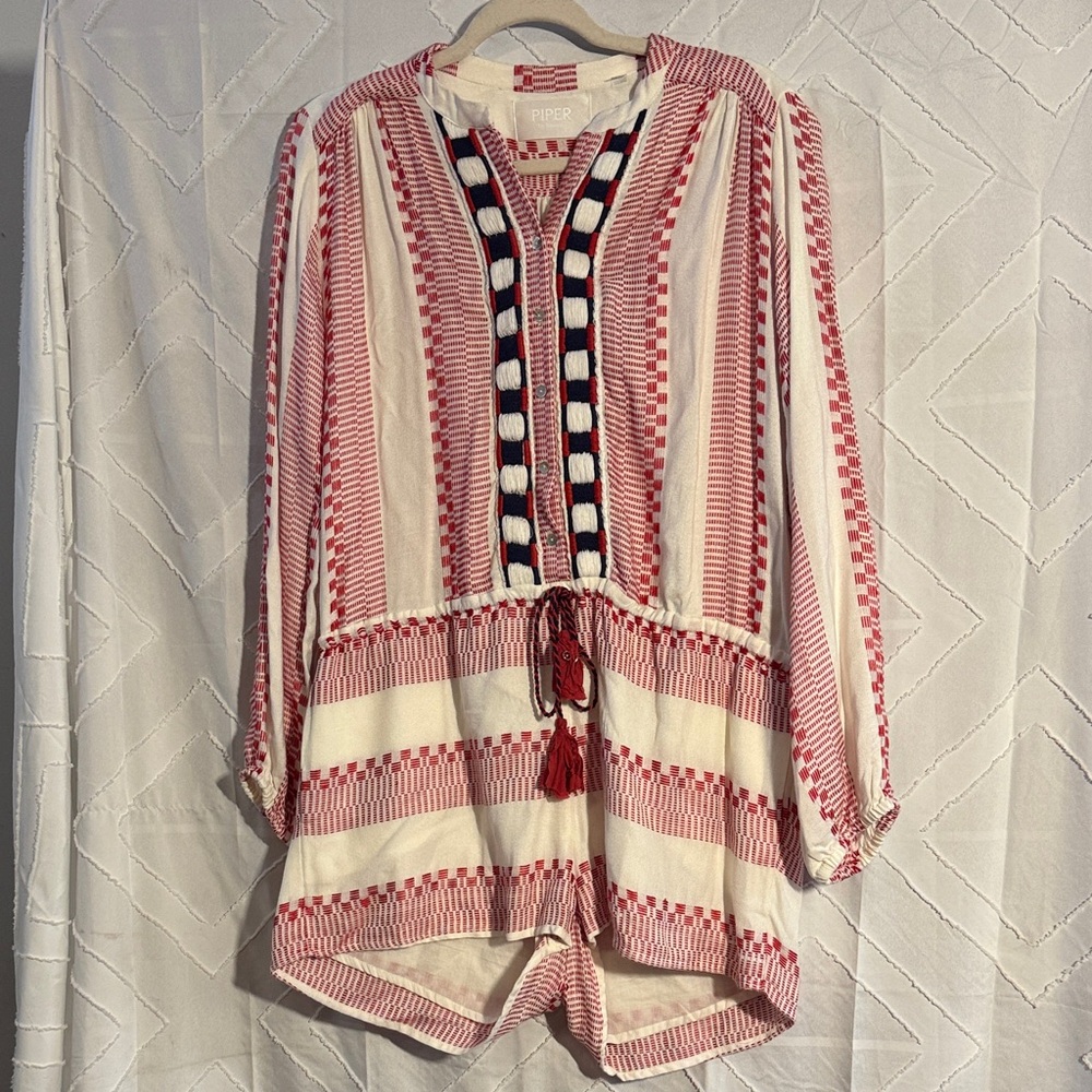 Piper Red and Cream Patterned Shorts Romper